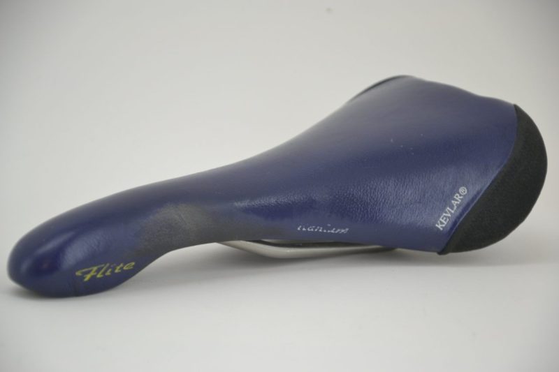 Vintage Selle Italia Flite Titanium saddle in navy blue leather