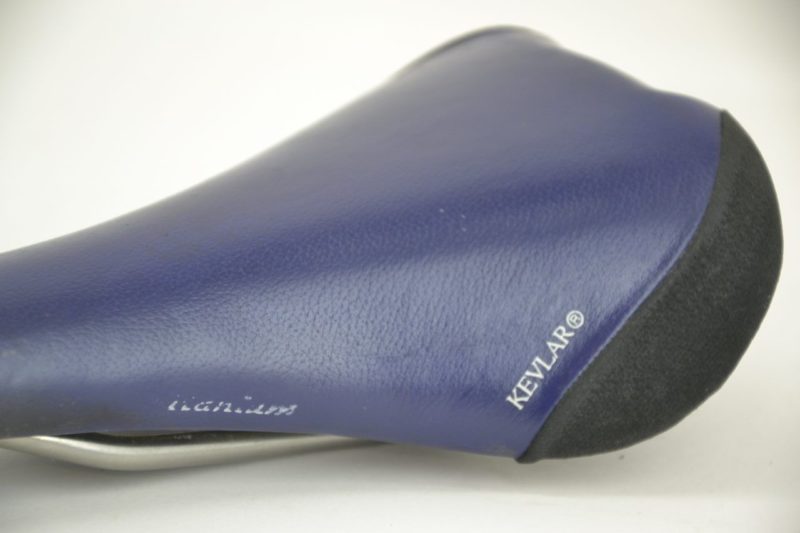 Vintage Selle Italia Flite Titanium saddle in navy blue leather