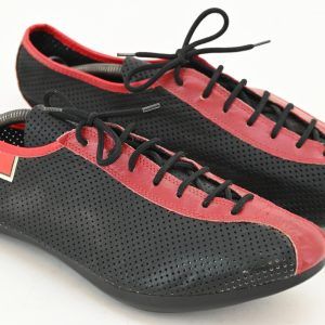 Vintage Italian Perforated Leather Cycling Shoes black and red