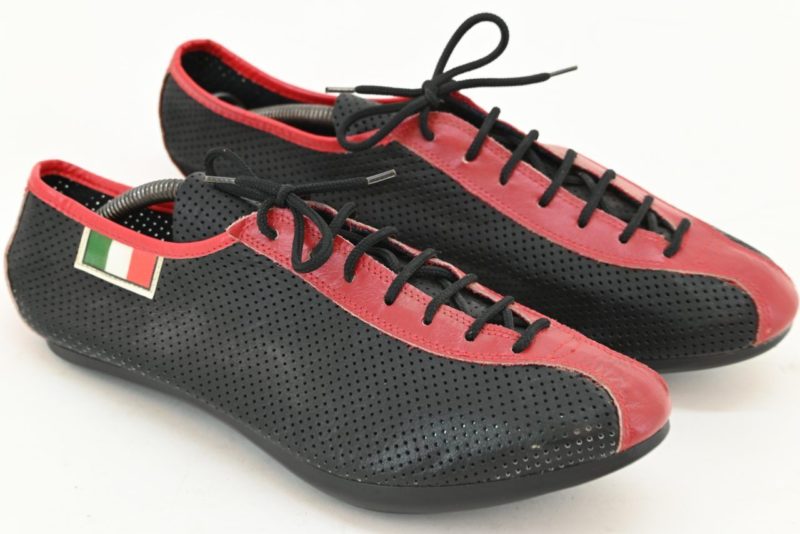 Vintage Italian Perforated Leather Cycling Shoes black and red