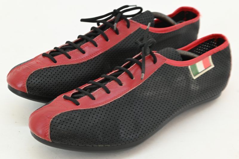 Vintage Italian Perforated Leather Cycling Shoes black and red