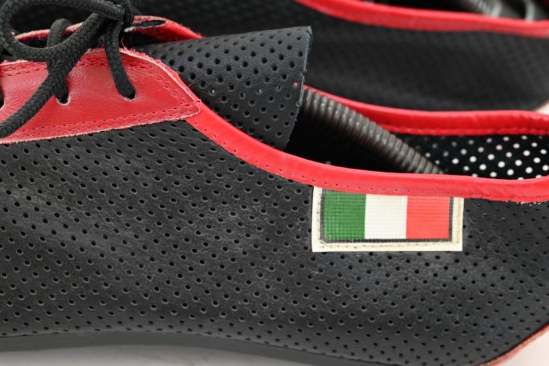 Vintage Italian Perforated Leather Cycling Shoes black and red