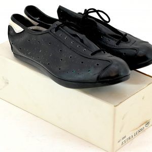 Vintage Italian Black Leather Cycling Shoes "Extra Lusso" NOS