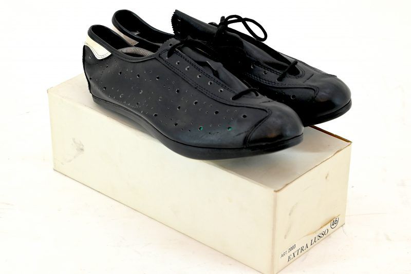 Vintage Italian Black Leather Cycling Shoes "Extra Lusso" NOS