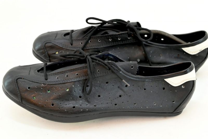 Vintage Italian Black Leather Cycling Shoes "Extra Lusso" NOS