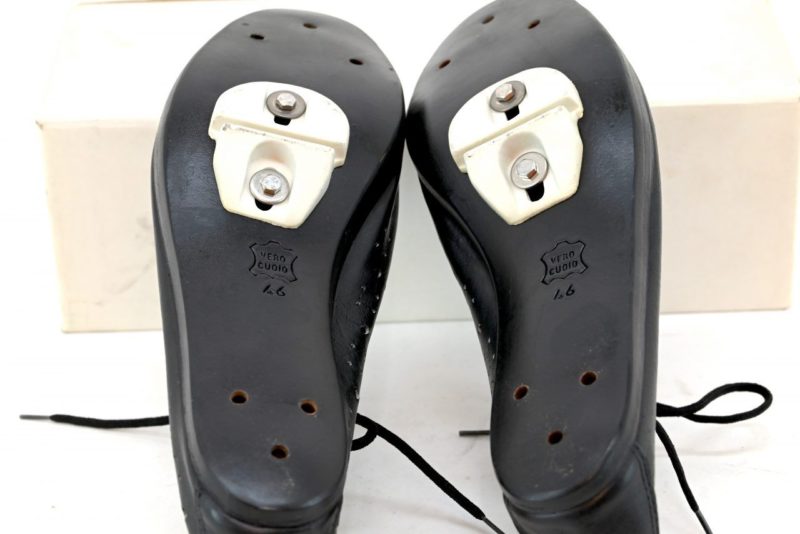 Vintage Italian Black Leather Cycling Shoes "Extra Lusso" NOS