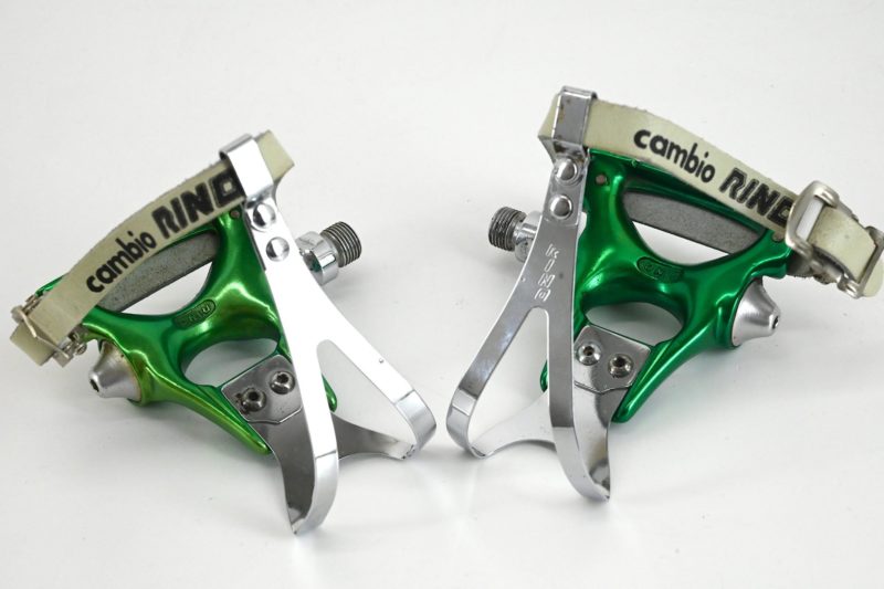 NOS Rino Green Anodized Pedals With Toeclips and Straps - Image 5