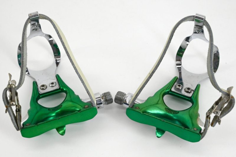 NOS Rino Green Anodized Pedals With Toeclips and Straps - Image 7