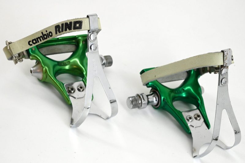 NOS Rino Green Anodized Pedals With Toeclips and Straps - Image 4