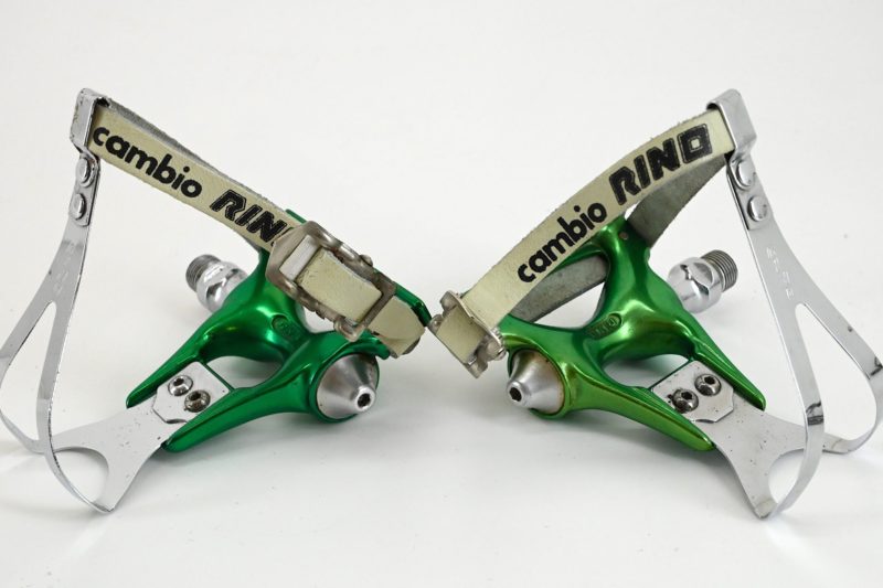 NOS Rino Green Anodized Pedals With Toeclips and Straps - Image 3