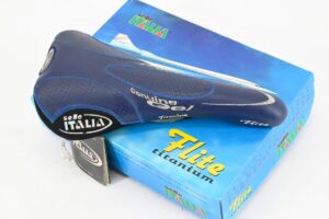 NOS Selle Italia Flite Titanium Geniune Gel Leather Saddle Blue 2000