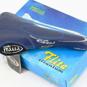 NOS Selle Italia Flite Titanium Geniune Gel Leather Saddle Blue 2000