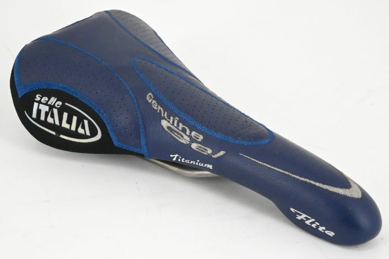NOS Selle Italia Flite Titanium Geniune Gel Leather Saddle Blue 2000 - Image 9