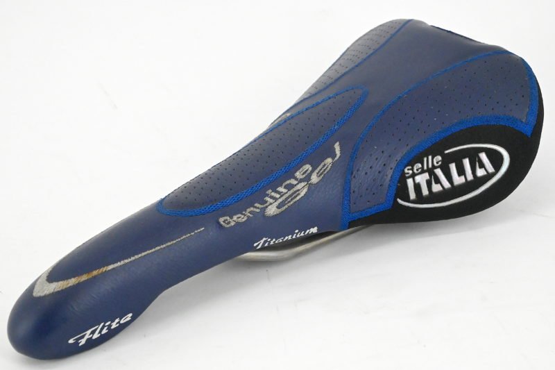 NOS Selle Italia Flite Titanium Geniune Gel Leather Saddle Blue 2000 - Image 8