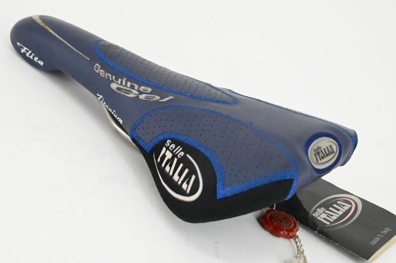 NOS Selle Italia Flite Titanium Geniune Gel Leather Saddle Blue 2000 - Image 7