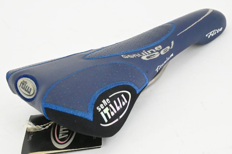 NOS Selle Italia Flite Titanium Geniune Gel Leather Saddle Blue 2000 - Image 5