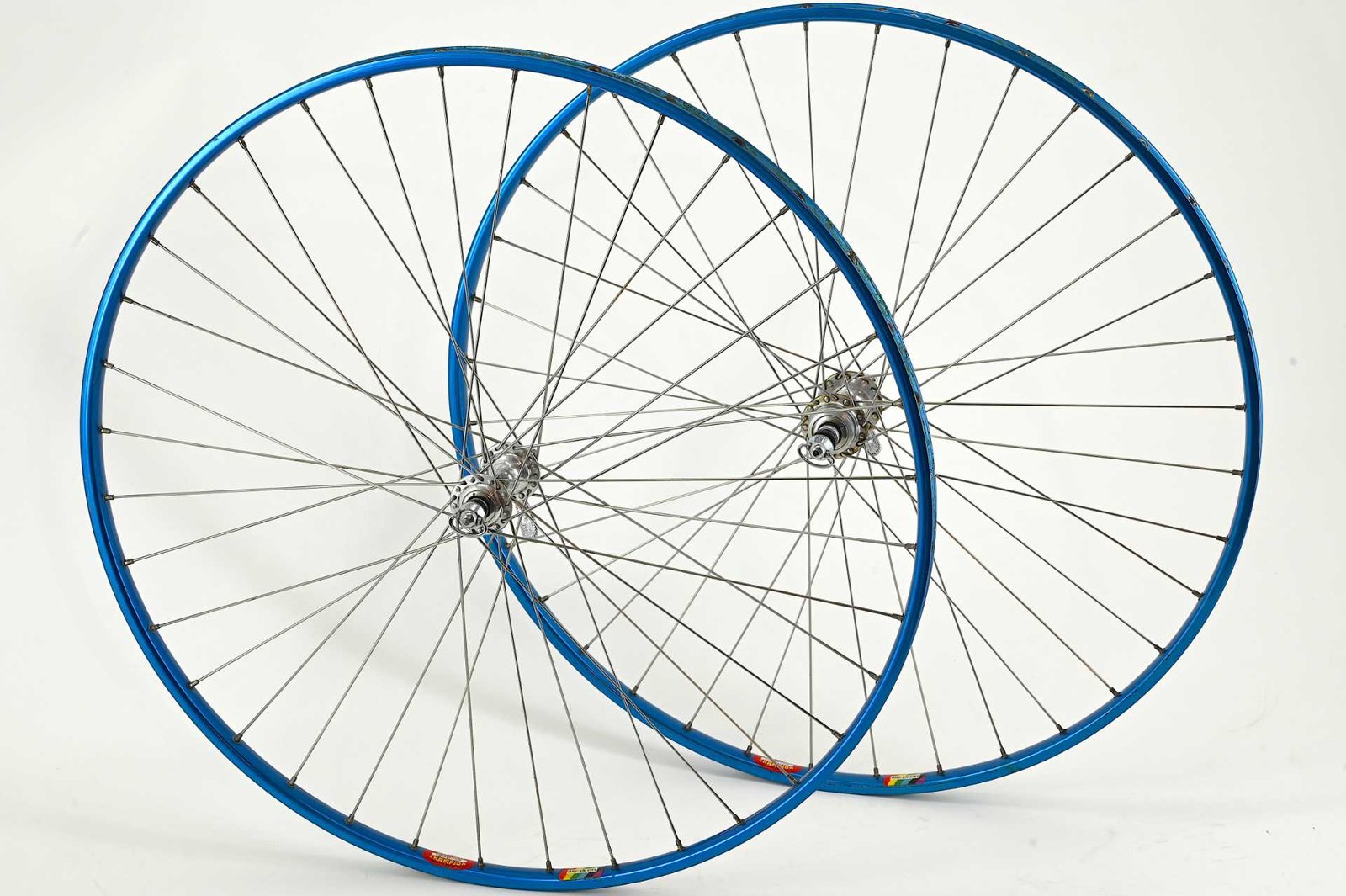 Campagnolo Record / Super Champion Arc en Ciel 36 Hole Wheelset Blue Anodized 28" Tubular