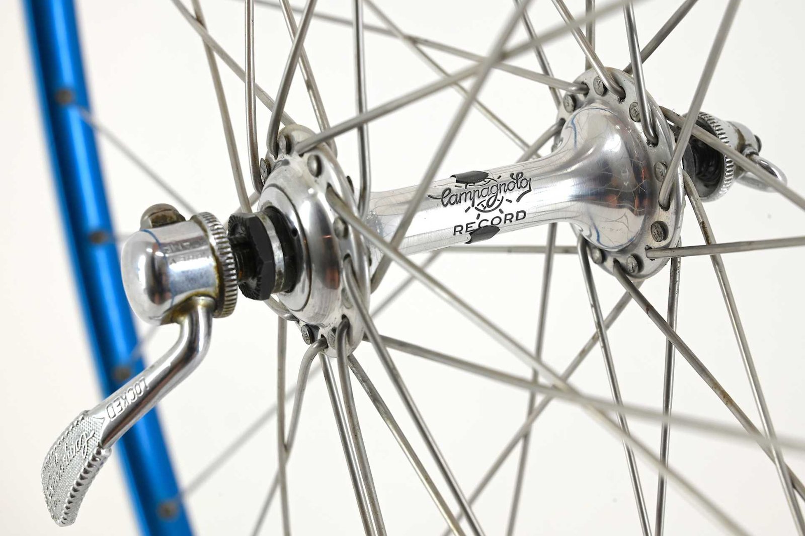 Campagnolo Record / Super Champion Arc en Ciel 36 Hole Wheelset Blue Anodized 28" Tubular - Image 8