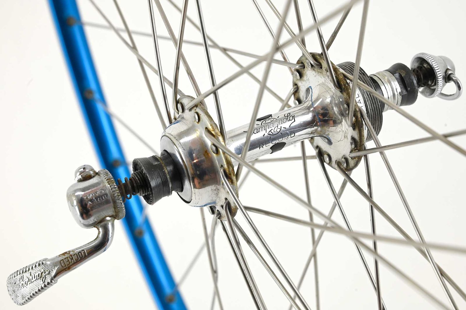 Campagnolo Record / Super Champion Arc en Ciel 36 Hole Wheelset Blue Anodized 28" Tubular - Image 5